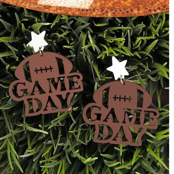 NWT BOIUTIQUE CUT-OUT GAME DAY BROWN AND WHITE FOOTBALL EARRINGS - Picture 1 of 1